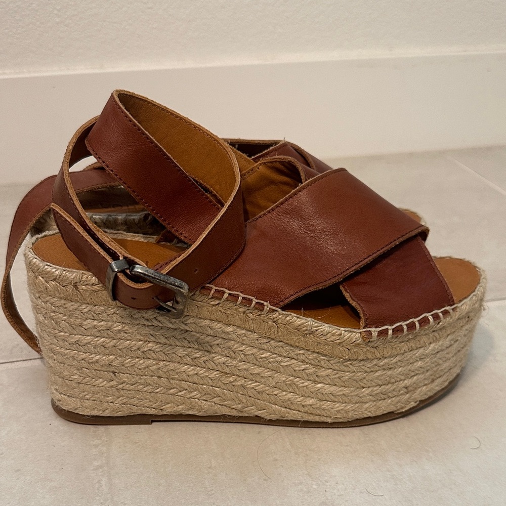 ALOHAS Brown Leather Espadrille Wedges